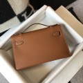 「#4087」 Hermes Golden Brown Mini Kelly Bag No. 1 Gold Buckle 22*14*7cm