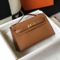 「#4087」 Hermes Golden Brown Mini Kelly Bag No. 1 Gold Buckle 22*14*7cm