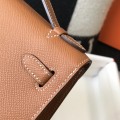 「#4087」 Hermes Golden Brown Mini Kelly Bag No. 1 Gold Buckle 22*14*7cm