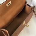 「#4087」 Hermes Golden Brown Mini Kelly Bag No. 1 Gold Buckle 22*14*7cm