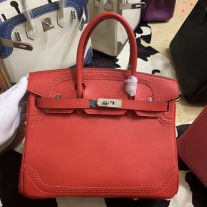 「#4702」 Hermès Birkin Bag Top Grade Lace Leather 30cm Silver Buckle