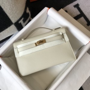 「#4088」 Hermès Milkshake White Mini Kelly Bag No. 1 Gold Buckle 22*14*7cm