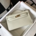 「#4088」 Hermès Milkshake White Mini Kelly Bag No. 1 Gold Buckle 22*14*7cm