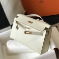 「#4088」 Hermès Milkshake White Mini Kelly Bag No. 1 Gold Buckle 22*14*7cm