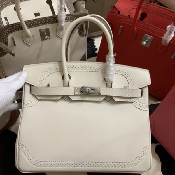 「#4706」 Hermès Birkin Bag Top Grade Lace Leather 30cm Silver Buckle