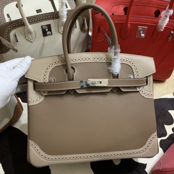 「#4708」 Hermès Birkin Bag Top Grade Lace Leather 30cm Silver Buckle