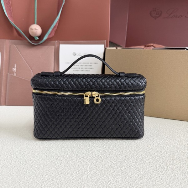 「#7056」Loro pian Extra Pocket L19 gold buckle -FAI8393 - 19x6.5x11cm - black，embroidery thread