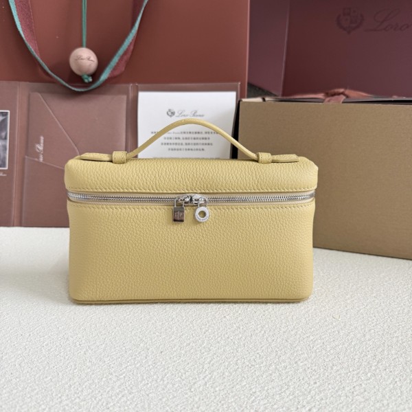 「#7060」Loro pian Extra Pocket L19 silver buckle -FAI8393 - 19x6.5x11cm - butter color