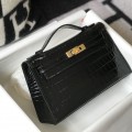 「#4090」 Hermès Evening Bag Crocodile Leather Mini Kelly Bag No. 1 Gold Buckle 22*14*7cm