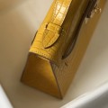 「#4091」 Hermès Evening Bag Yellow Crocodile Leather Mini Kelly Bag No. 1 Gold Buckle 22*14*7cm