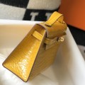 「#4091」 Hermès Evening Bag Yellow Crocodile Leather Mini Kelly Bag No. 1 Gold Buckle 22*14*7cm