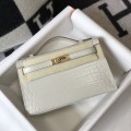 「#4094」 Hermès Evening Bag Ivory Crocodile Leather Mini Kelly Bag No. 1 Gold Buckle 22*14*7cm