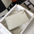 「#4094」 Hermès Evening Bag Ivory Crocodile Leather Mini Kelly Bag No. 1 Gold Buckle 22*14*7cm