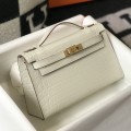 「#4094」 Hermès Evening Bag Ivory Crocodile Leather Mini Kelly Bag No. 1 Gold Buckle 22*14*7cm