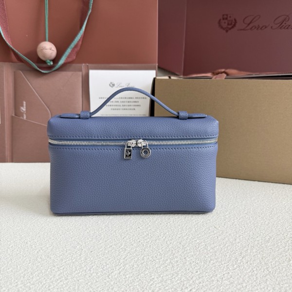 「#7074」Loro pian Extra Pocket L19 silver buckle - FAI8393 - 19x6.5x11cm - cold indigo