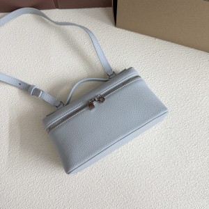 「#7076」Loro pian Extra Pocket L19 silver buckle - FAI8393 - 19x6.5x11cm - light blue