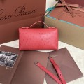 「#7078」Loro pian Extra Pocket L19 silver buckle - FAN1034 - 19x6.5x11cm - fiery red，Ostrich pattern