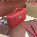 「#7079」Loro pian Extra Pocket L19 gold buckle - FAN1034 - 19x6.5x11cm - fiery red，Ostrich pattern