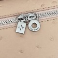 「#7080」Loro pian Extra Pocket L19 silver buckle - FAN1034 - 19x6.5x11cm - pink sand color，Ostrich pattern