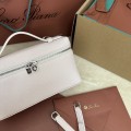 「#7083」Loro pian Extra Pocket L19 silver buckle- FAI8393 - 19x6.5x11cm - Light Peony Powder