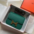 「#4104」 Hermès Green Constance Gold Buckle Bag 19cm