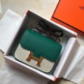 「#4104」 Hermès Green Constance Gold Buckle Bag 19cm