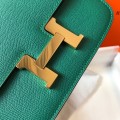 「#4104」 Hermès Green Constance Gold Buckle Bag 19cm