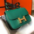 「#4104」 Hermès Green Constance Gold Buckle Bag 19cm