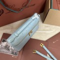 「#7086」Loro pian Extra Pocket L19 gold buckle- FAI8393 - 19x6.5x11cm - blue clear color,Ostrich skin 「#7086」Loro pian Extra Pocket L19 gold buckle- FAI8393 - 19x6.5x11cm - blue clear color,Ostrich skin