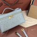 「#7086」Loro pian Extra Pocket L19 gold buckle- FAI8393 - 19x6.5x11cm - blue clear color,Ostrich skin 「#7086」Loro pian Extra Pocket L19 gold buckle- FAI8393 - 19x6.5x11cm - blue clear color,Ostrich skin
