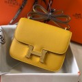 「#4105」 Hermès Yellow Constance Gold Buckle Bag 19cm