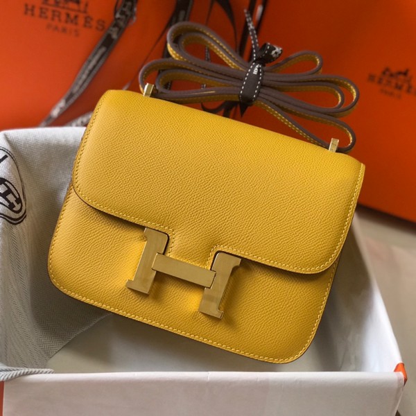 「#4105」 Hermès Yellow Constance Gold Buckle Bag 19cm