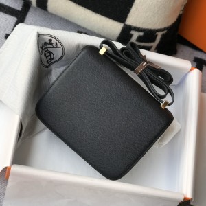 「#4106」Hermès Black Constance Gold Buckle Bag 19cm