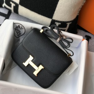 「#4106」Hermès Black Constance Gold Buckle Bag 19cm