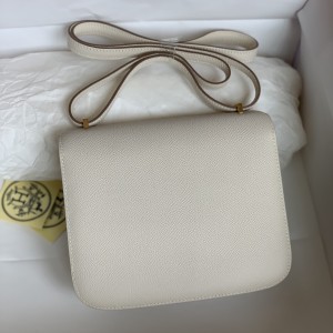 「#4107」Hermès White Constance Gold Buckle Bag 19cm