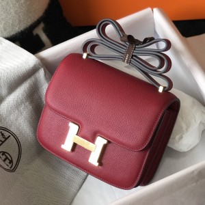 「#4108」 Hermès Red Constance Gold Buckle Bag 19cm
