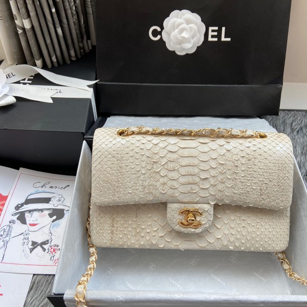 「#10031」Chanel South African python leather custom model with full deerskin lining 01112 25.5*7*16CM
