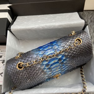 「#10037」Chanel South African python leather custom model with full deerskin lining 01112 25.5*7*16CM