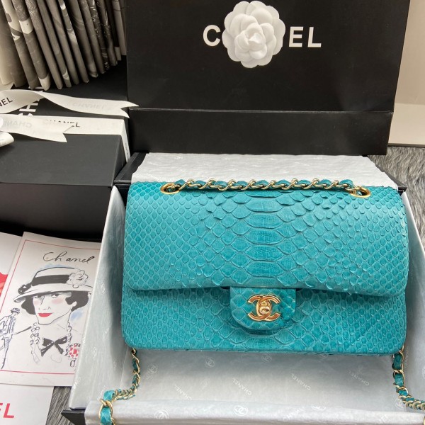 「#10043」Chanel South African python leather custom model with full deerskin lining 01112 25.5*7*16CM
