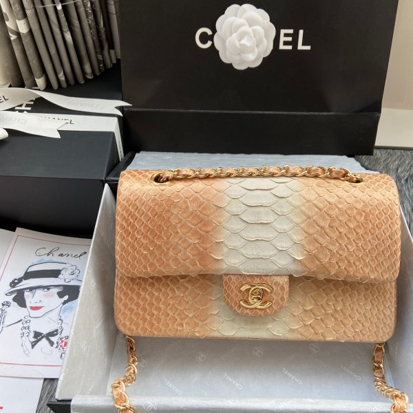 「#10044」Chanel South African python leather custom model with full deerskin lining 01112 25.5*7*16CM