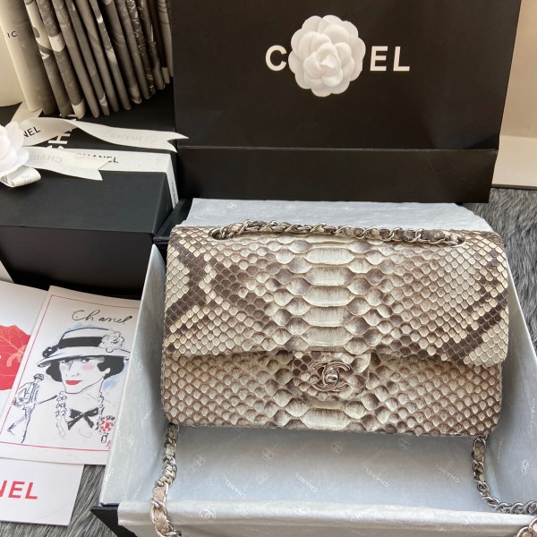 「#10048」Chanel South African python leather custom model with full deerskin lining 01112 25.5*7*16CM