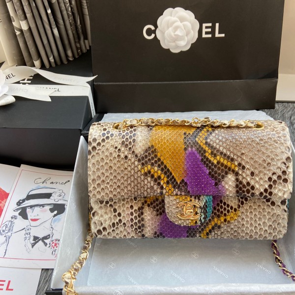 「#10049」Chanel South African python leather custom model with full deerskin lining 01112 25.5*7*16CM