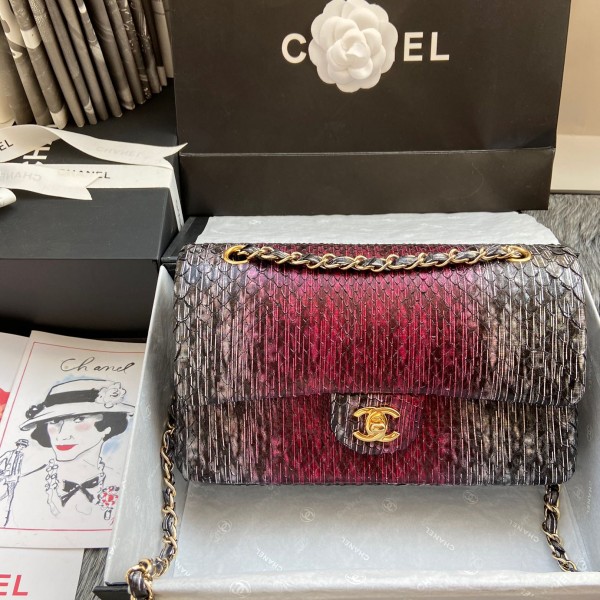 「#10050」Chanel South African python leather custom model with full deerskin lining 01112 25.5*7*16CM