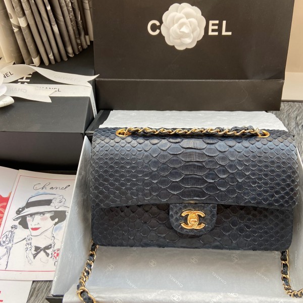 「#10052」Chanel South African python leather custom model with full deerskin lining 01112 25.5*7*16CM