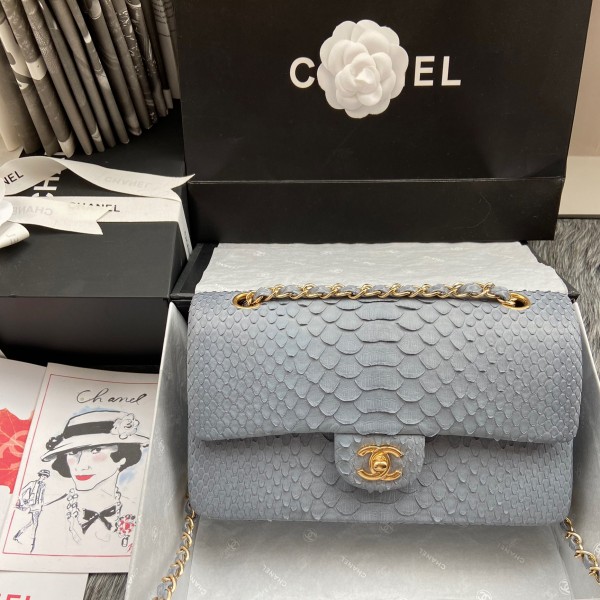 「#10054」Chanel South African python leather custom model with full deerskin lining 01112 25.5*7*16CM