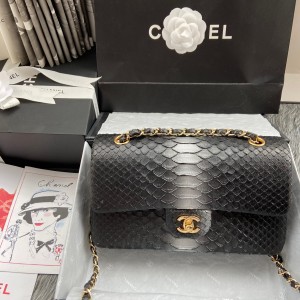 「#10056」Chanel South African python leather custom model with full deerskin lining 01112 25.5*7*16CM