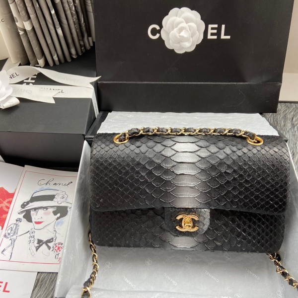 「#10056」Chanel South African python leather custom model with full deerskin lining 01112 25.5*7*16CM