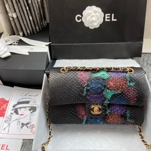 「#10064」Chanel South African python leather custom model with full deerskin lining 01112 25.5*7*16CM