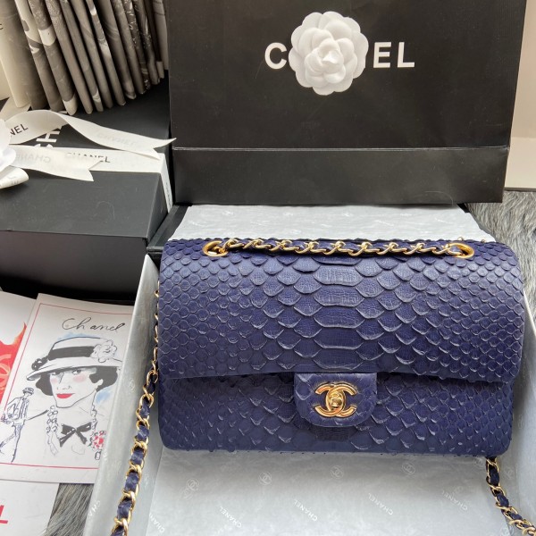 「#10066」Chanel South African python leather custom model with full deerskin lining 01112 25.5*7*16CM