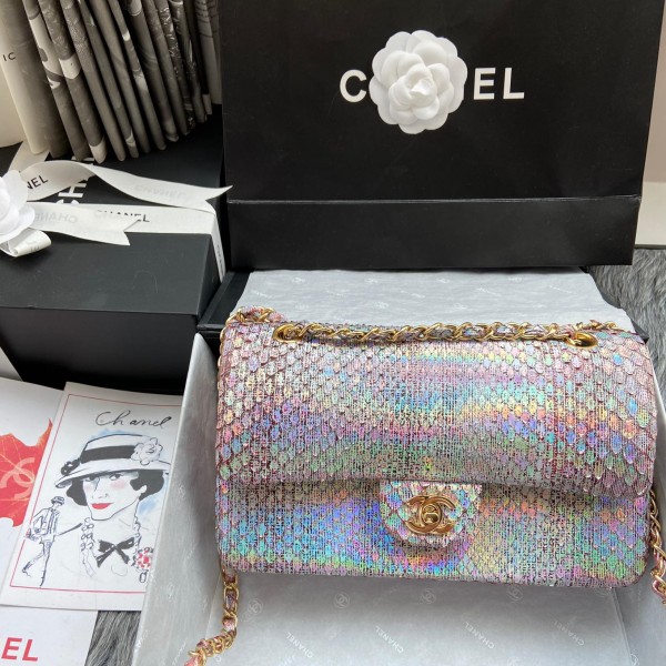 「#10067」Chanel South African python leather custom model with full deerskin lining 01112 25.5*7*16CM